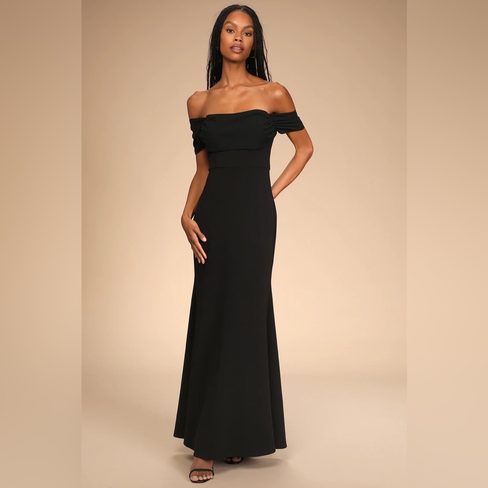 Lulu’s Would You Be Mine Black Off-the-Shoulder Mermaid Maxi Dress